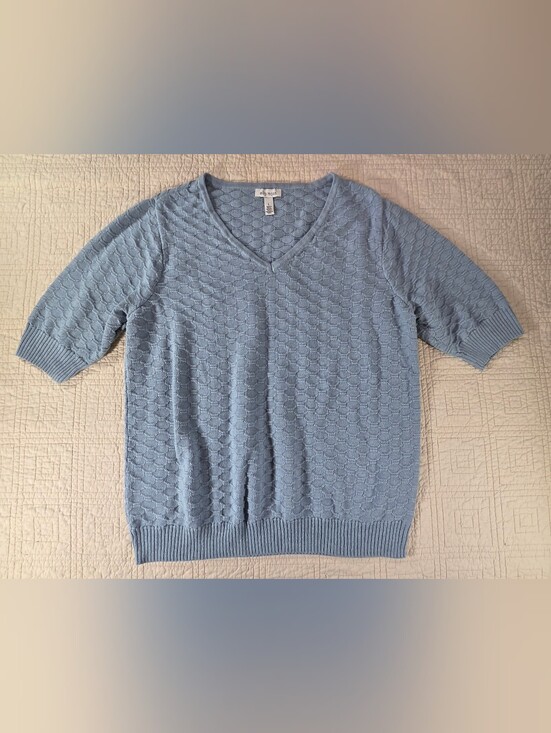 Ella Moss Tops - Ella Moss Honeycomb Knit Elbow Sleeve V-Neck Sweater Sky Blue-woman Lg